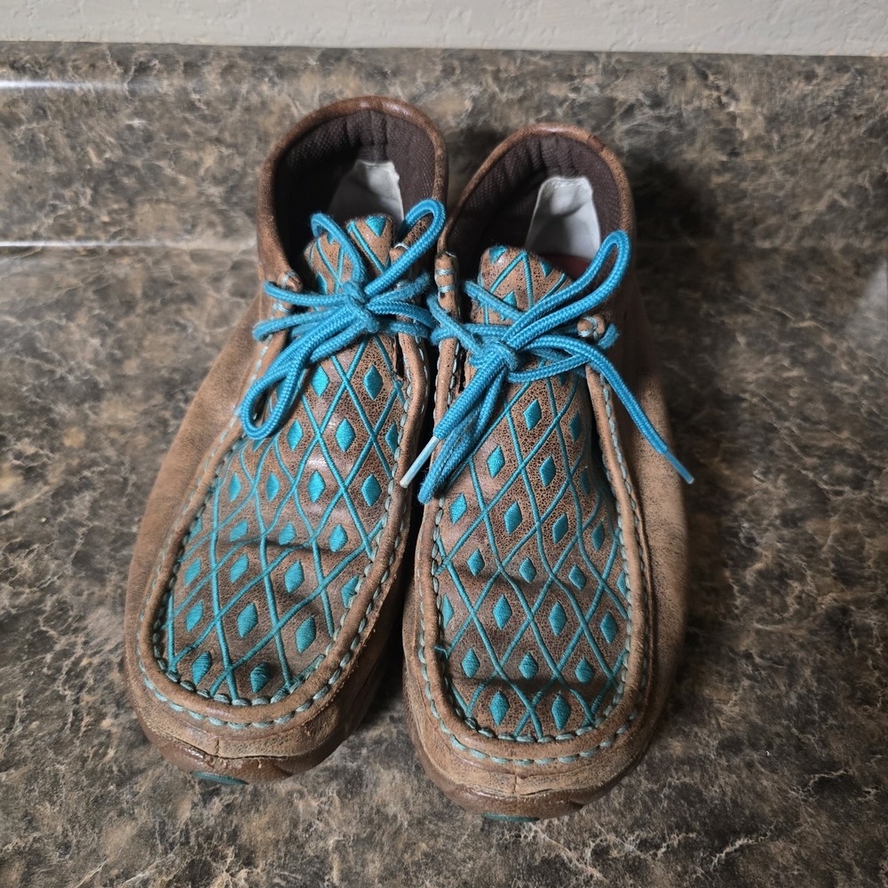 Twisted X WDM0072 Womens 7.5 M Driving Moc Chukka Brown Turquoise Leather Shoes